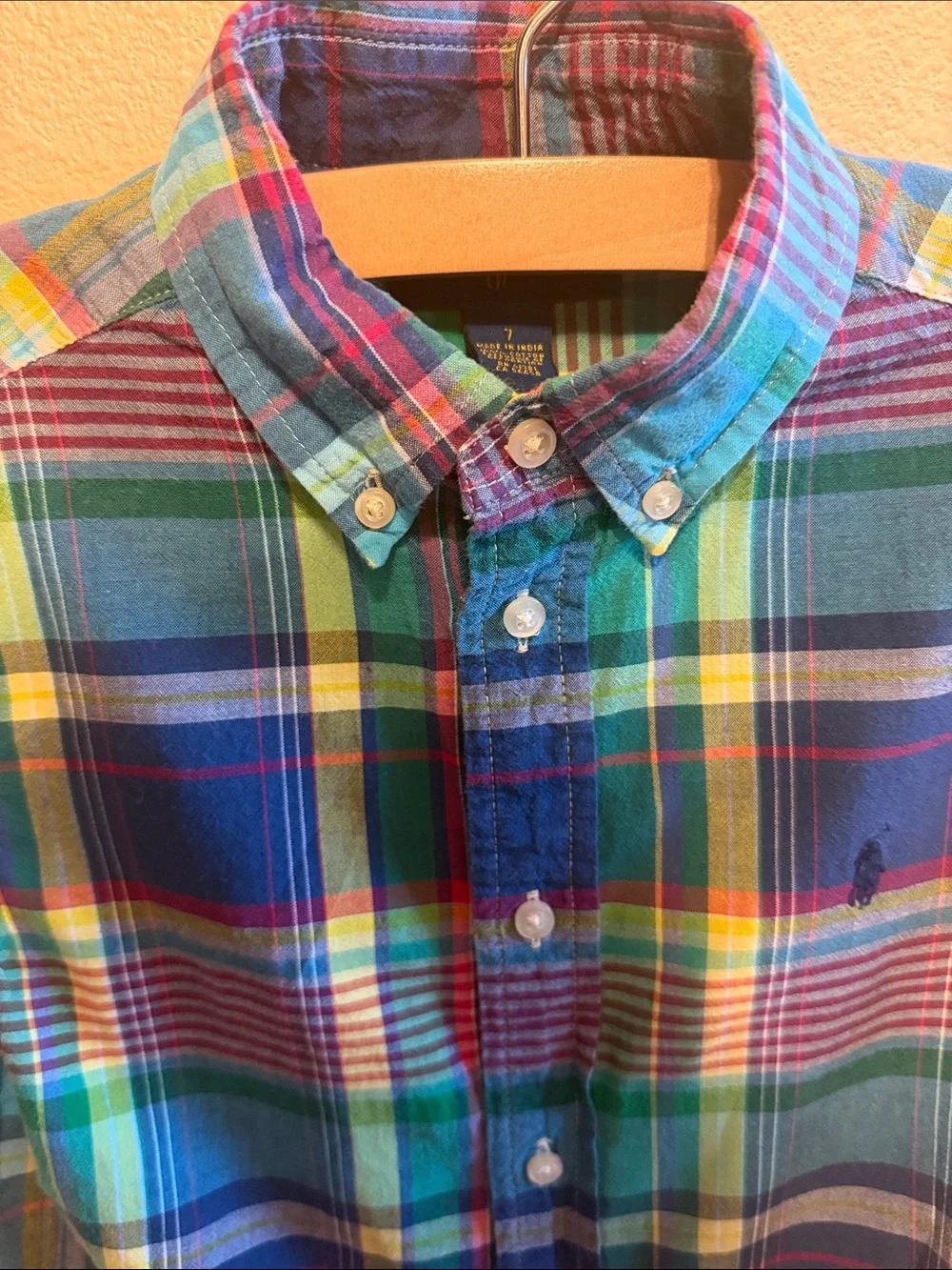 Ralph Lauren Boys Short-Sleeve Plaid Button-Down - Blue, Green & Yellow